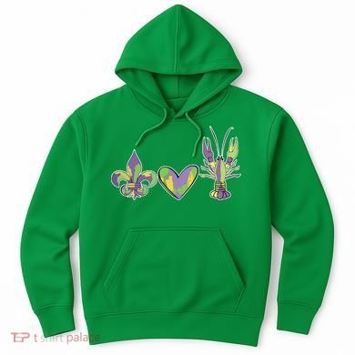 Mardi Gras Heart Crawfish Celebration Hoodie