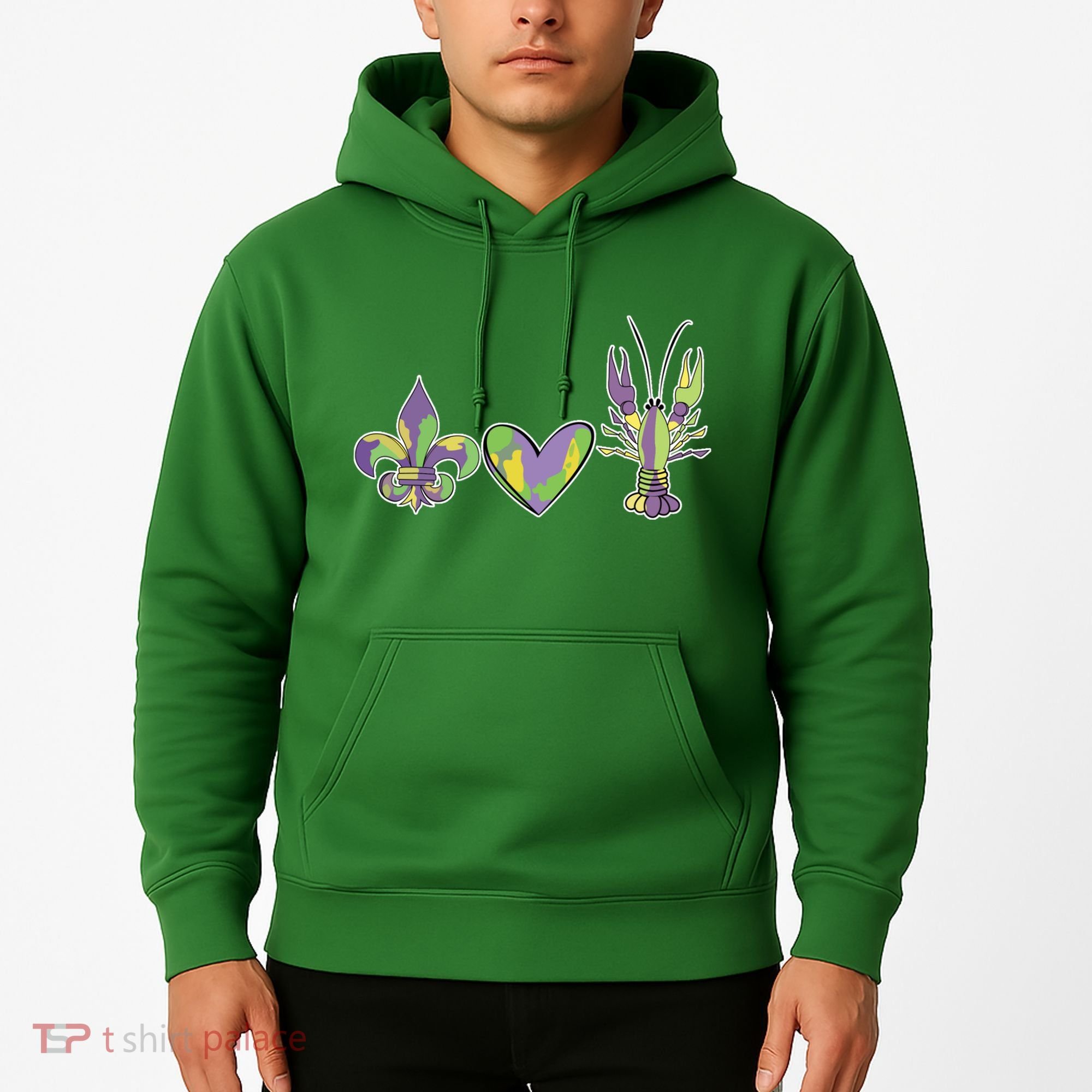 Mardi Gras Heart Crawfish Celebration Hoodie