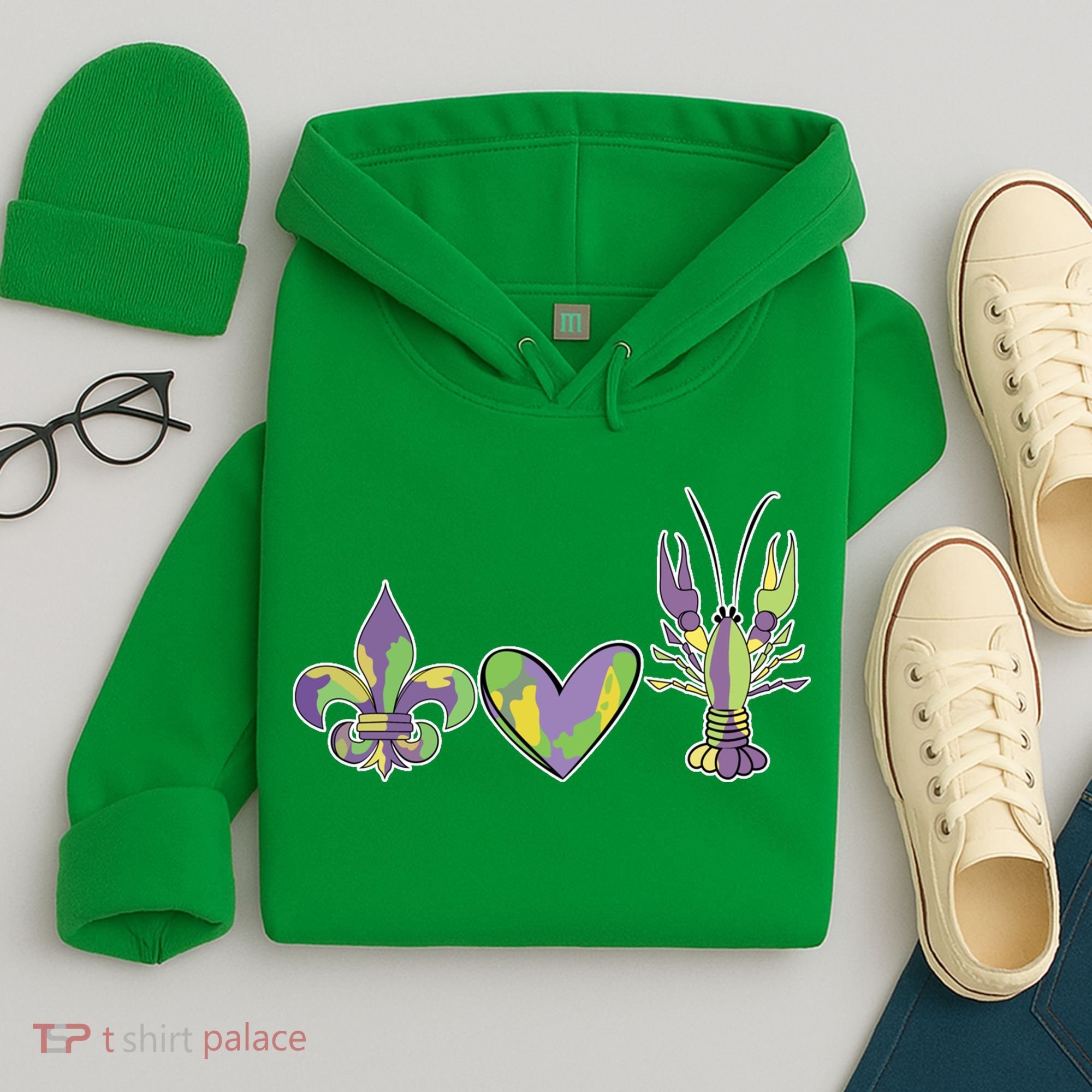 Mardi Gras Heart Crawfish Celebration Hoodie