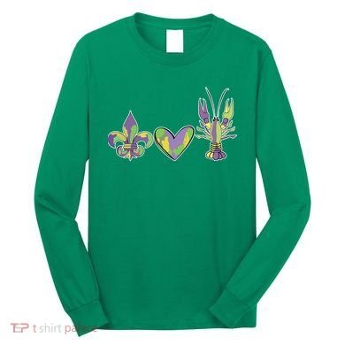 Mardi Gras Heart Crawfish Celebration Long Sleeve Shirt