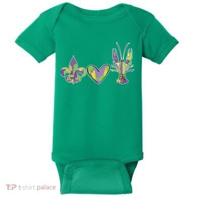 Mardi Gras Heart Crawfish Celebration Baby Bodysuit