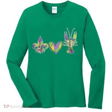 Mardi Gras Heart Crawfish Celebration Women's Long Sleeve Shirt