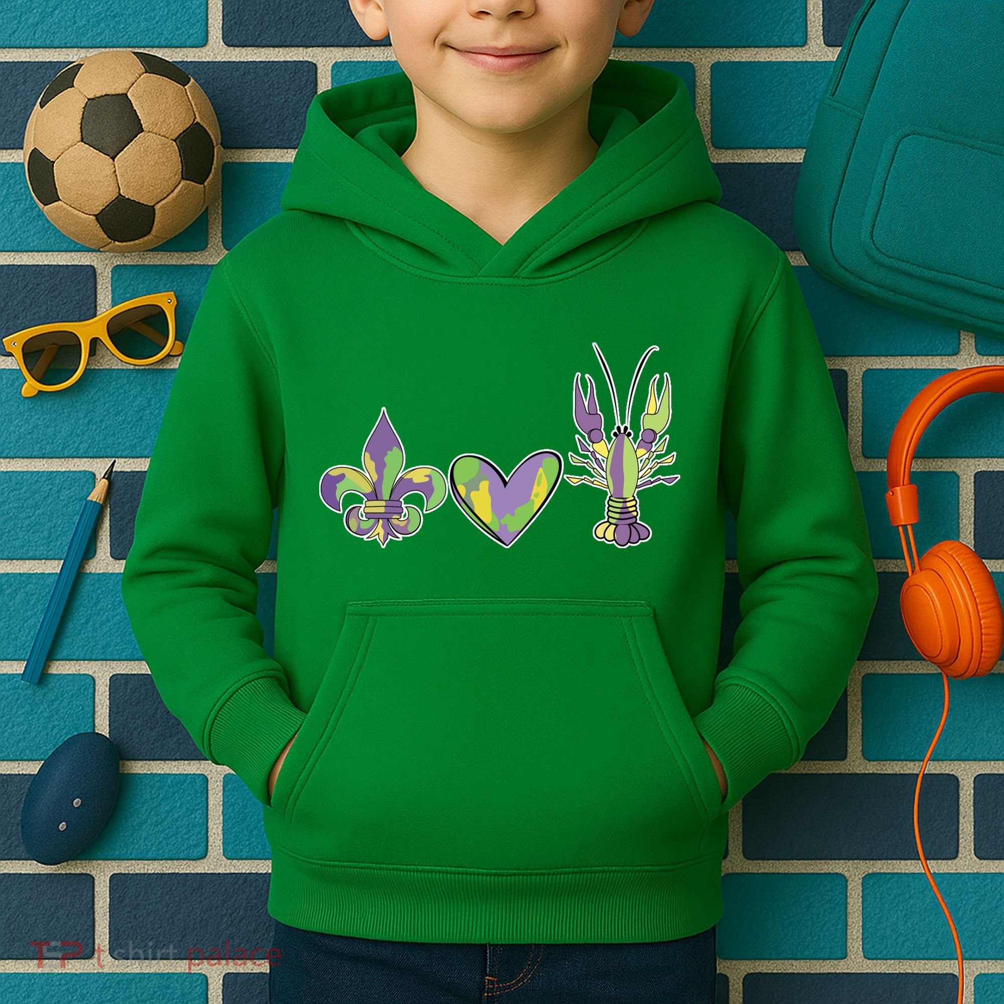 Mardi Gras Heart Crawfish Celebration Kids Hoodie