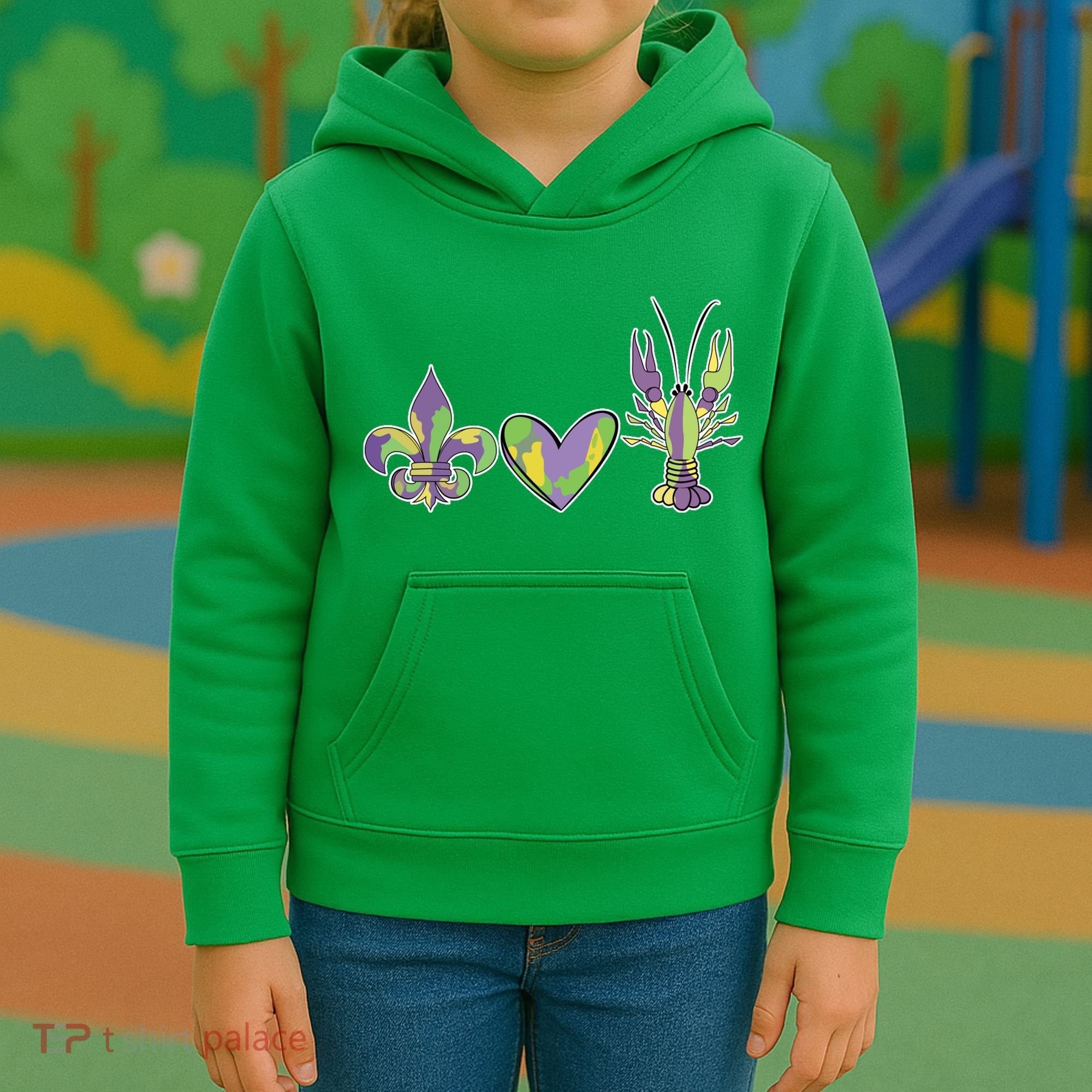 Mardi Gras Heart Crawfish Celebration Kids Hoodie