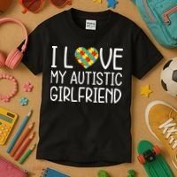 My Girlfriend Has Autism I Love My Autistic Girlfriend Kids T-Shirt thumb 3
