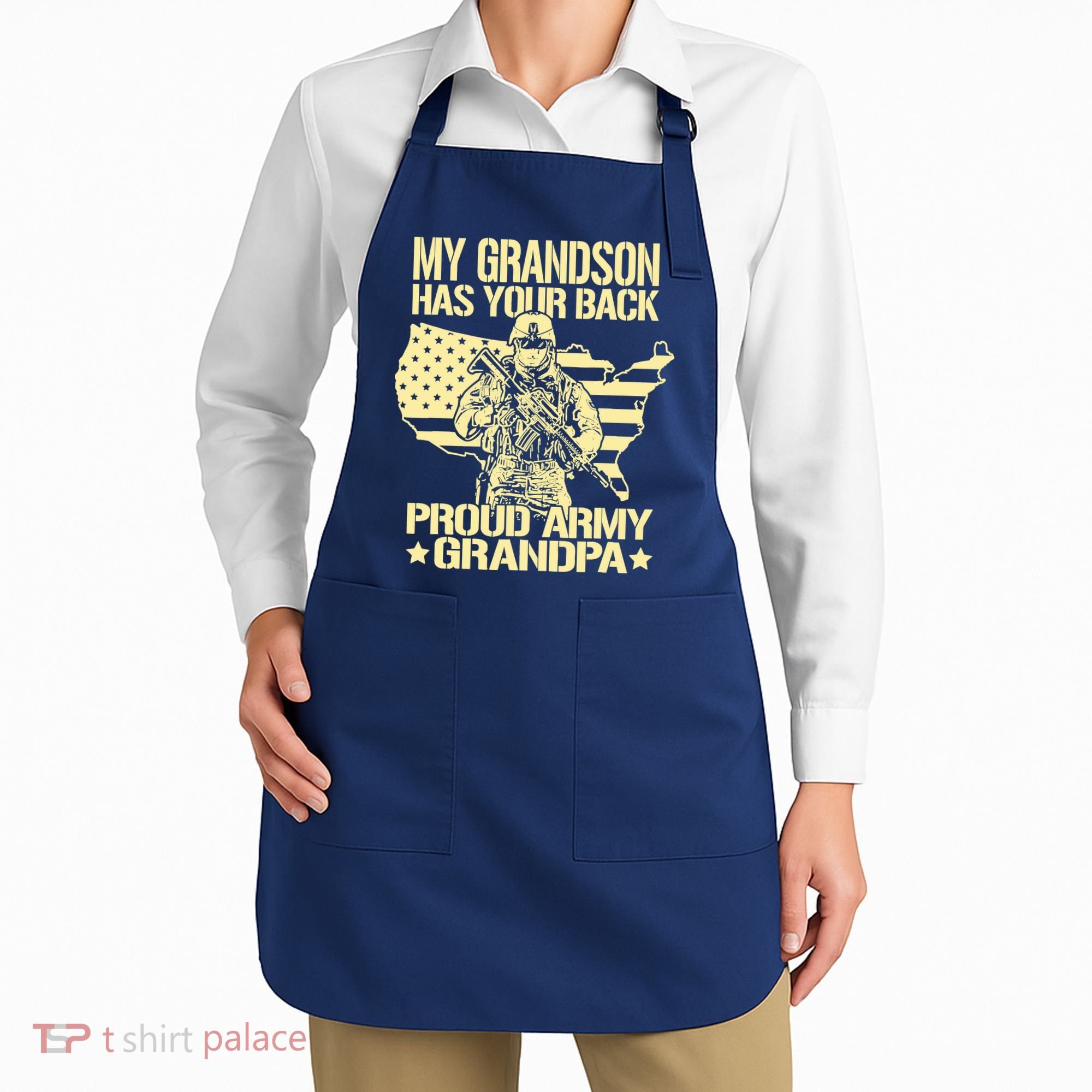 My Grandson Has Your Back Proud Army Grandpa Gift Apron