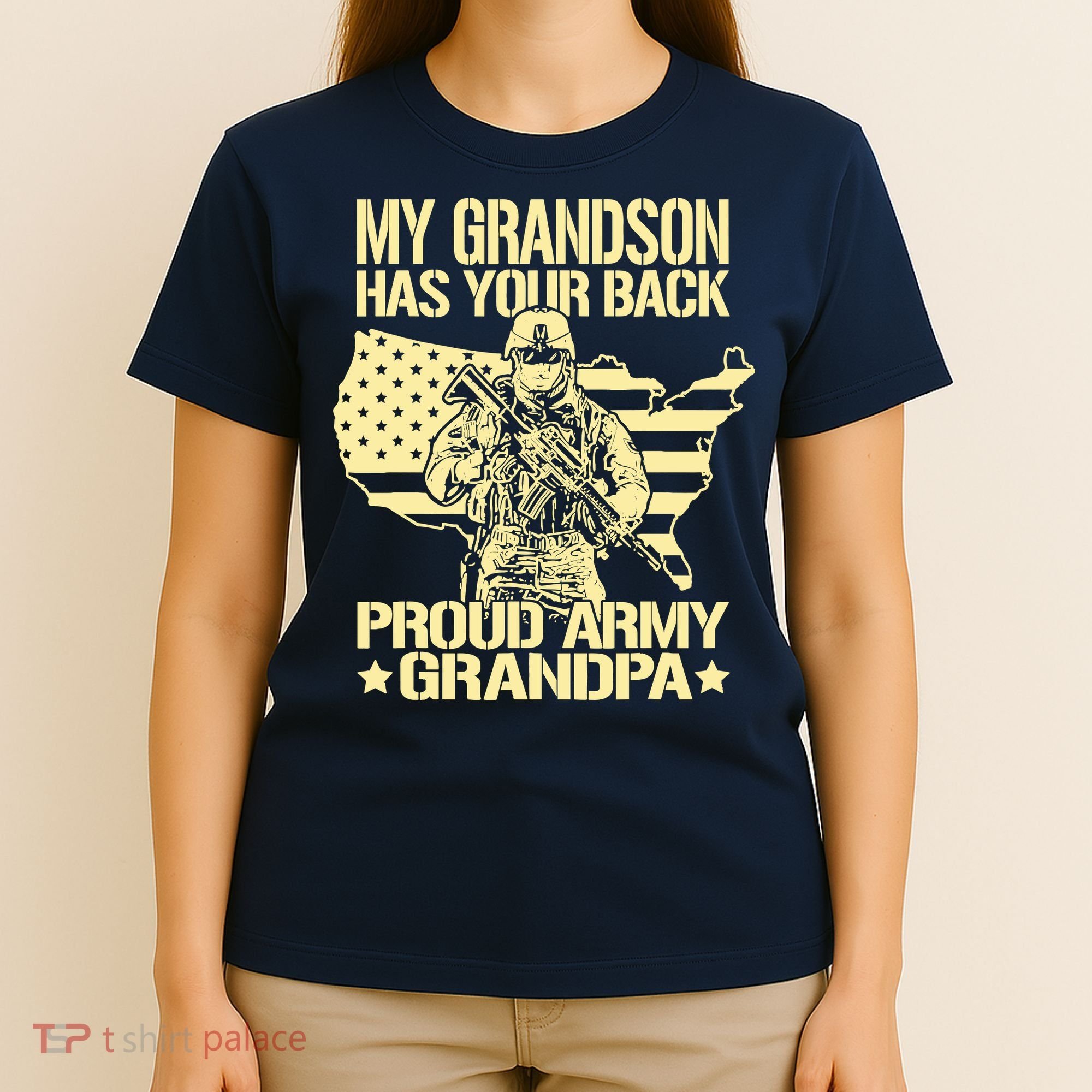 My Grandson Has Your Back Proud Army Grandpa Gift T-Shirt