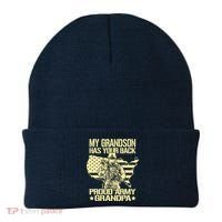 My Grandson Has Your Back Proud Army Grandpa Gift Beanie thumb 0