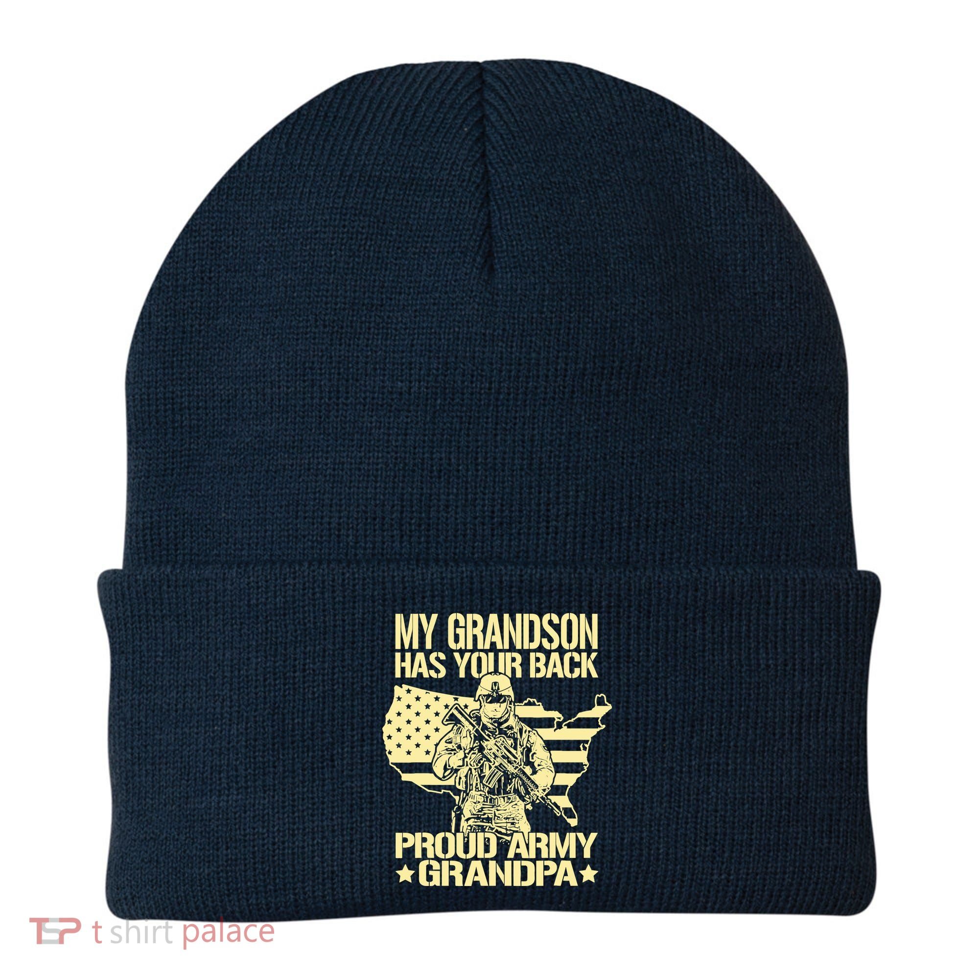 My Grandson Has Your Back Proud Army Grandpa Gift Beanie