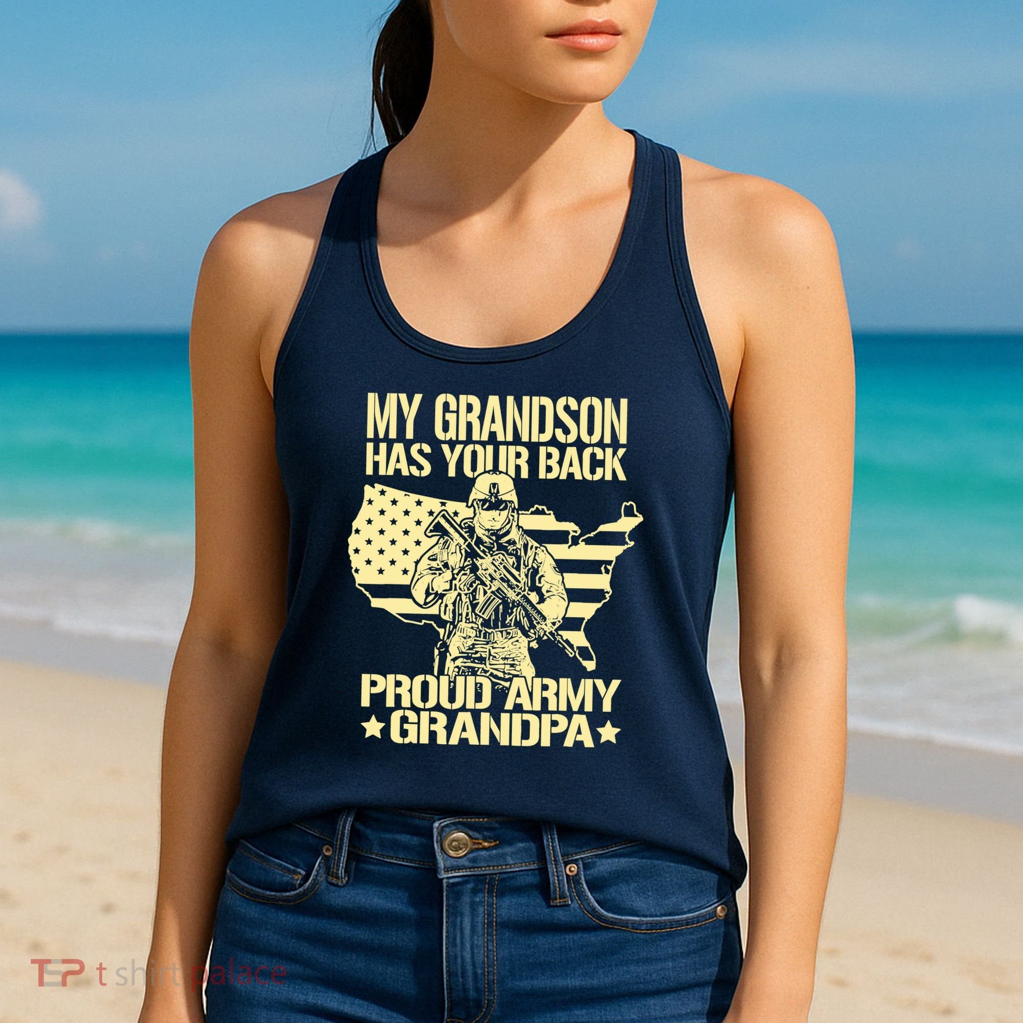 My Grandson Has Your Back Proud Army Grandpa Gift Women's Tank Top