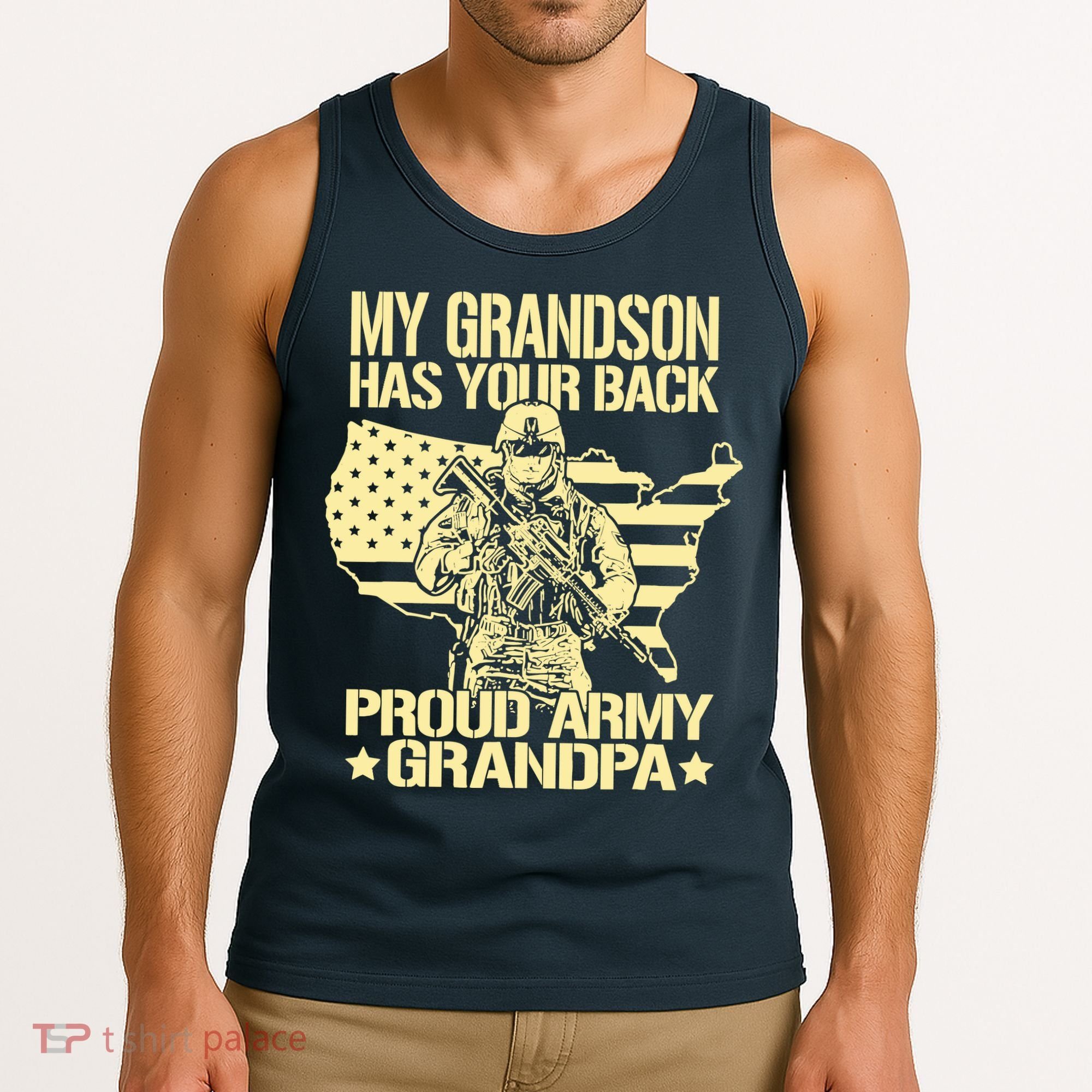 My Grandson Has Your Back Proud Army Grandpa Gift Tank Top