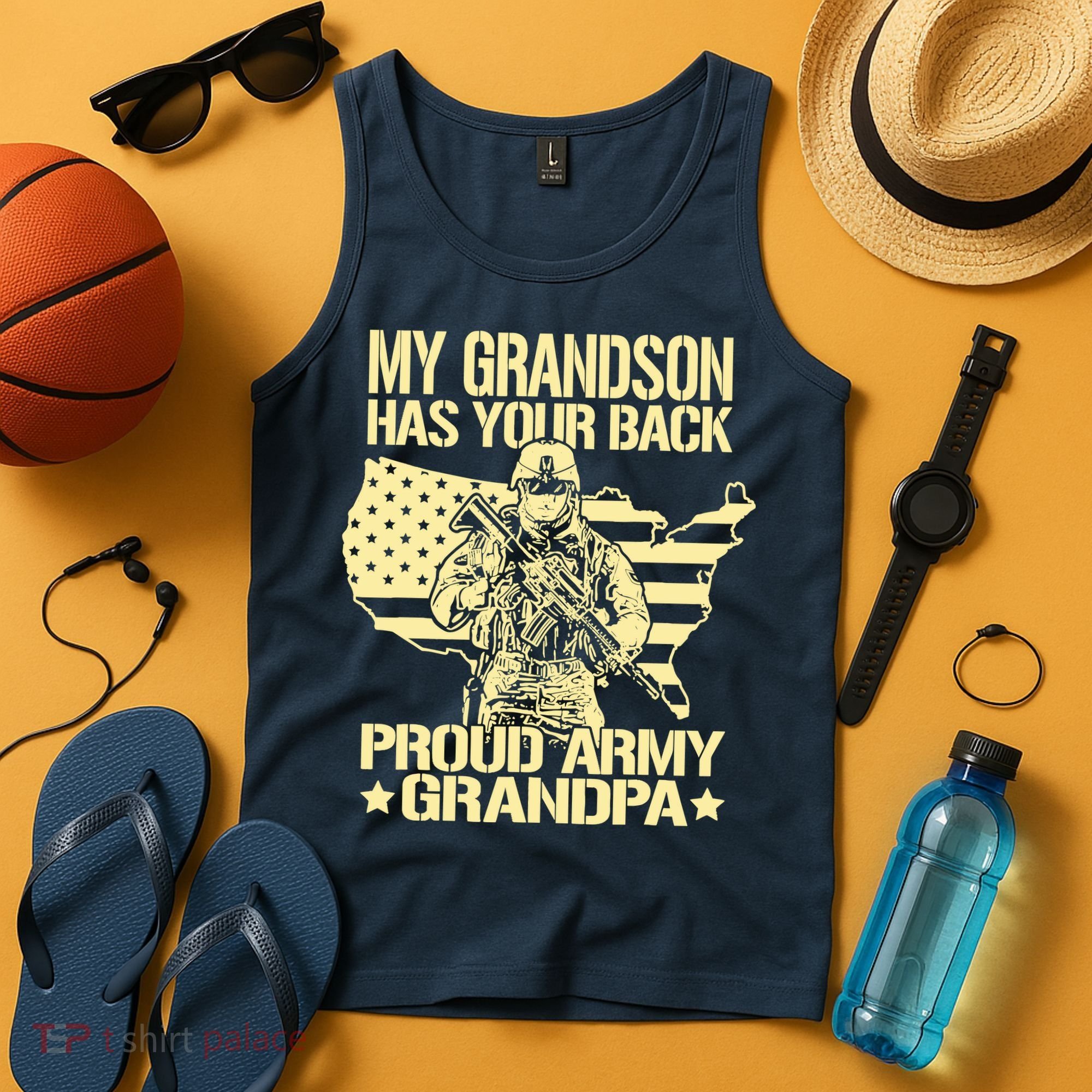 My Grandson Has Your Back Proud Army Grandpa Gift Tank Top