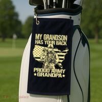 My Grandson Has Your Back Proud Army Grandpa Gift Golf Towel thumb 2
