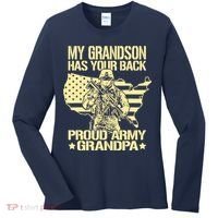 My Grandson Has Your Back Proud Army Grandpa Gift Women's Long Sleeve Shirt thumb 0
