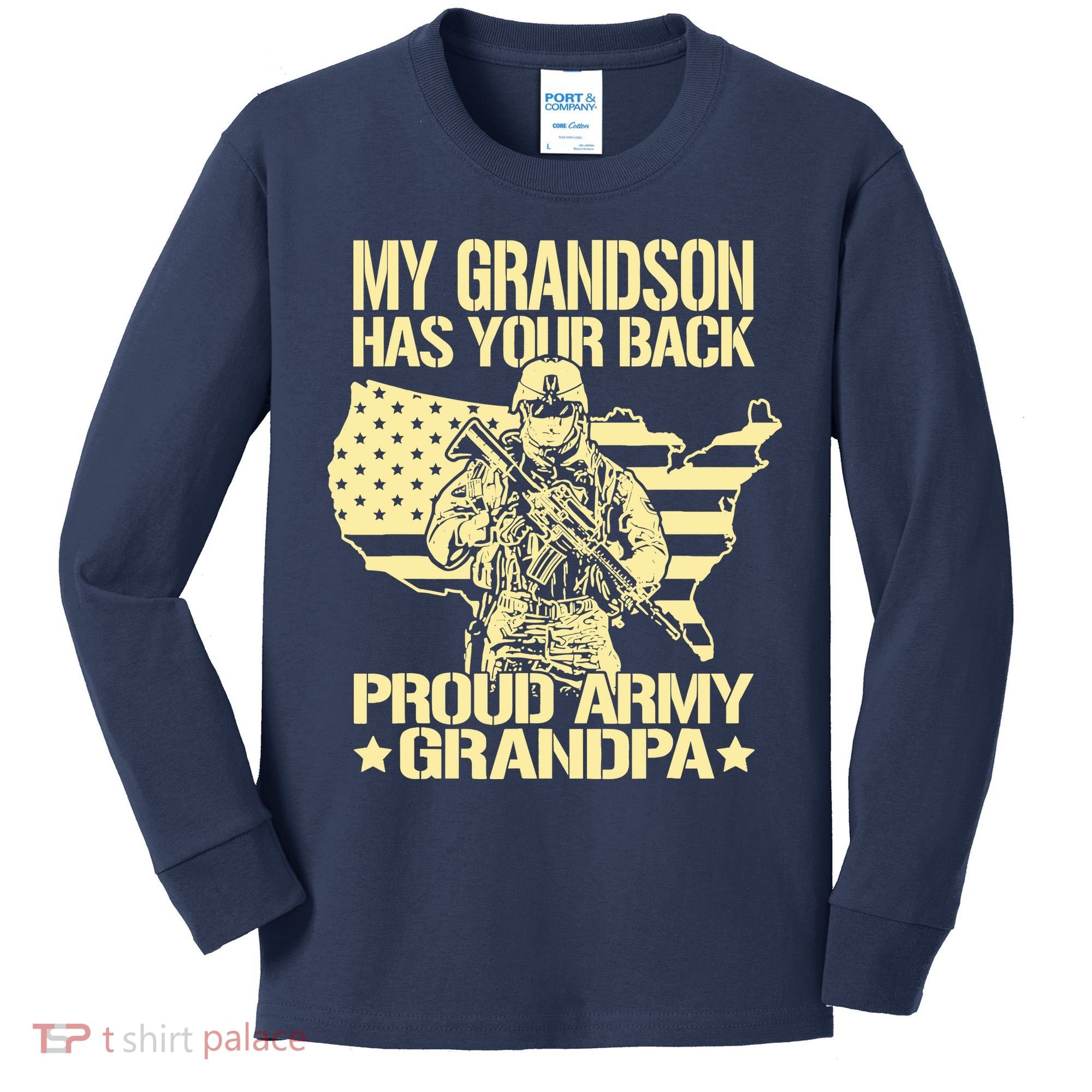 My Grandson Has Your Back Proud Army Grandpa Gift Kids Long Sleeve Shirt