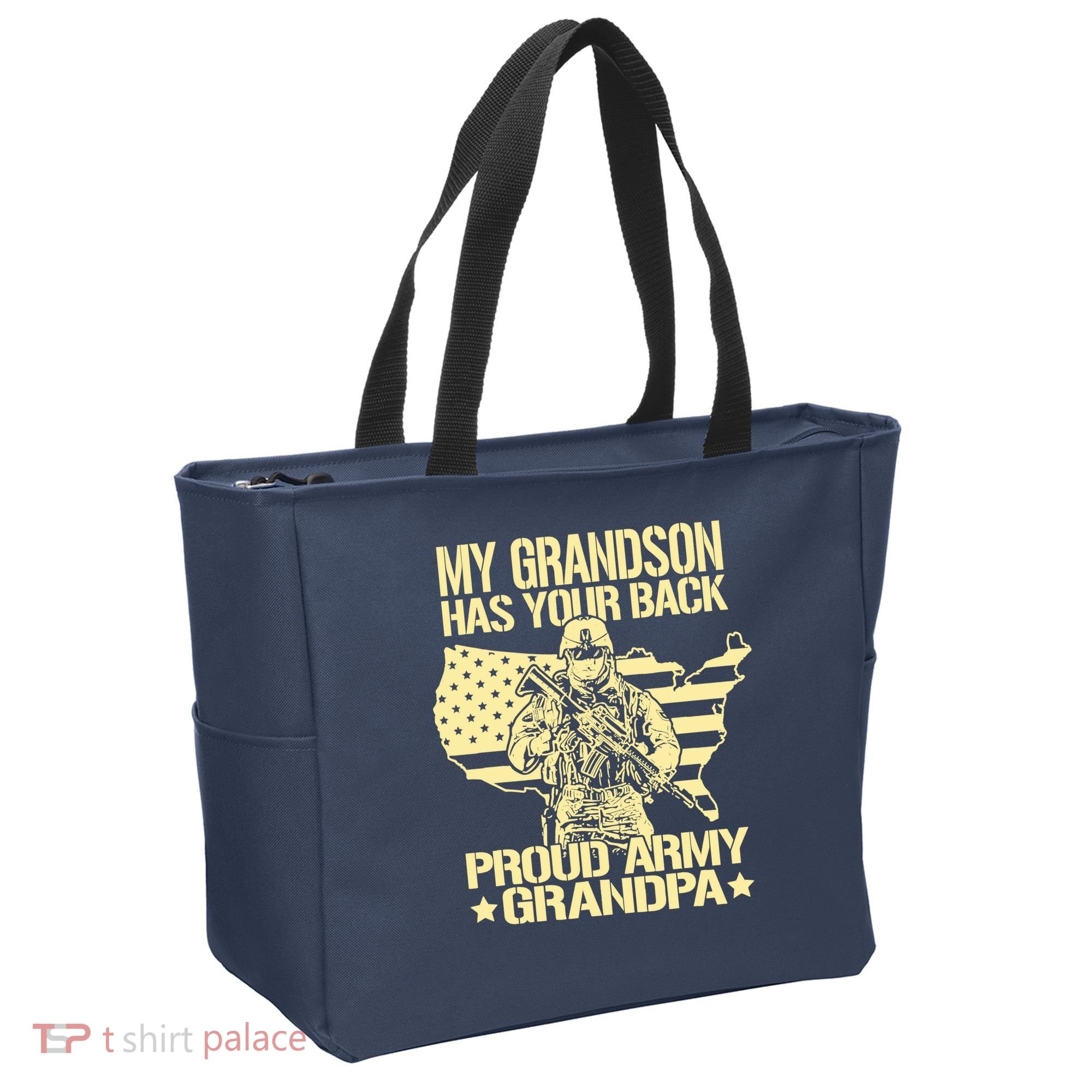 My Grandson Has Your Back Proud Army Grandpa Gift Tote Bag