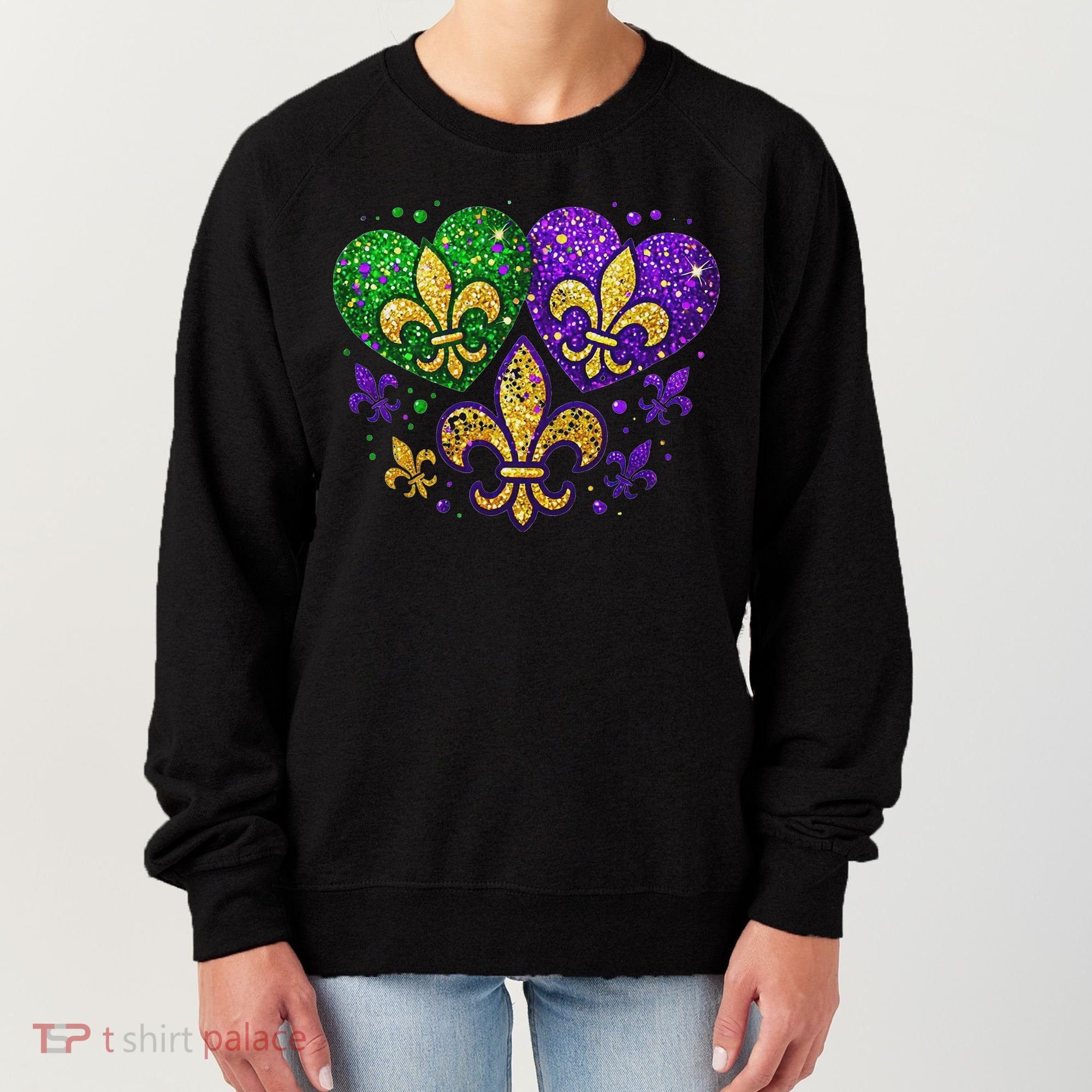 Mardi Gras Heart Fleur De Lis Symbol Carnival Women Women's Sweatshirt