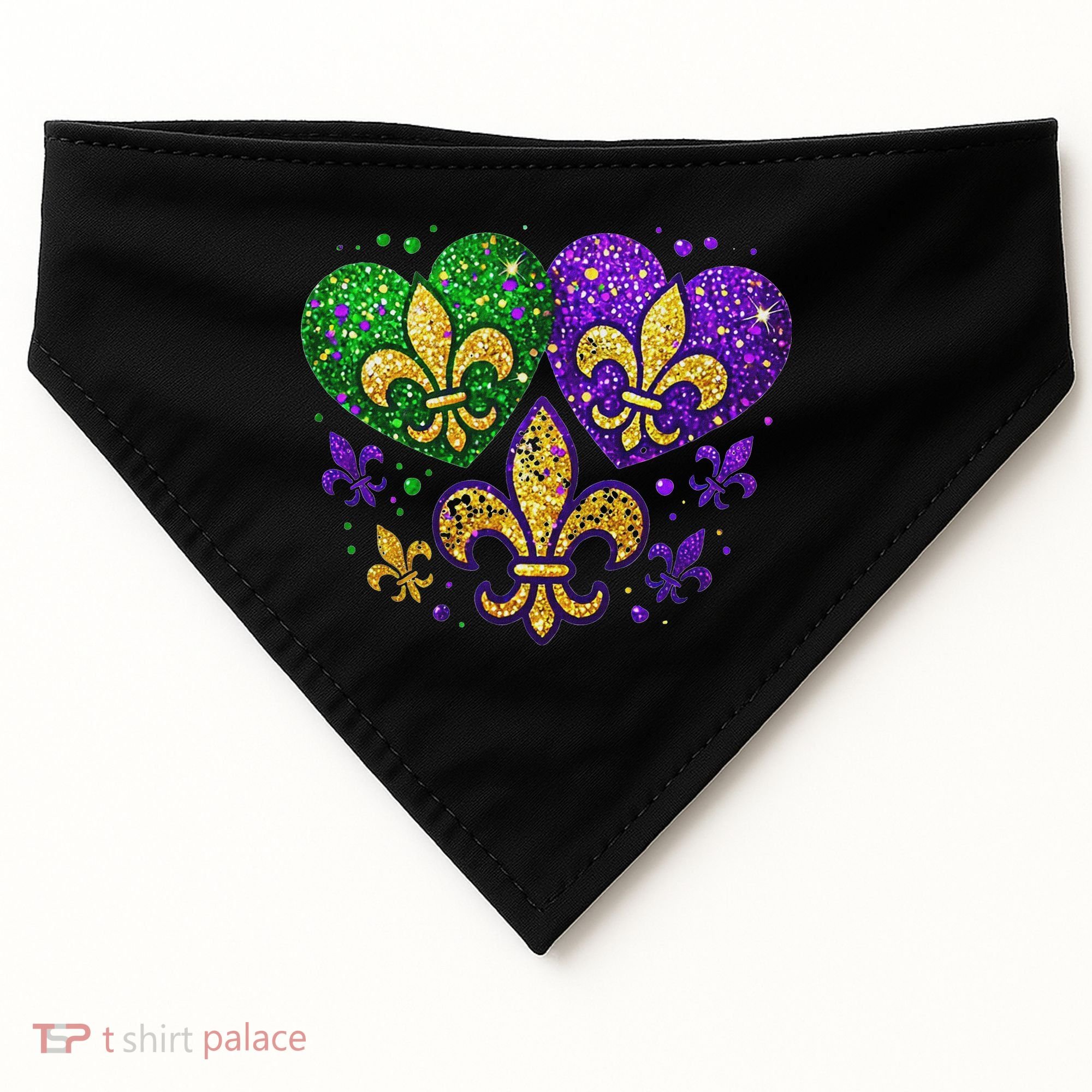 Mardi Gras Heart Fleur De Lis Symbol Carnival Women USA-Made Doggie Bandana