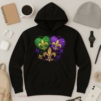 Mardi Gras Heart Fleur De Lis Symbol Carnival Women Hoodie thumb 3