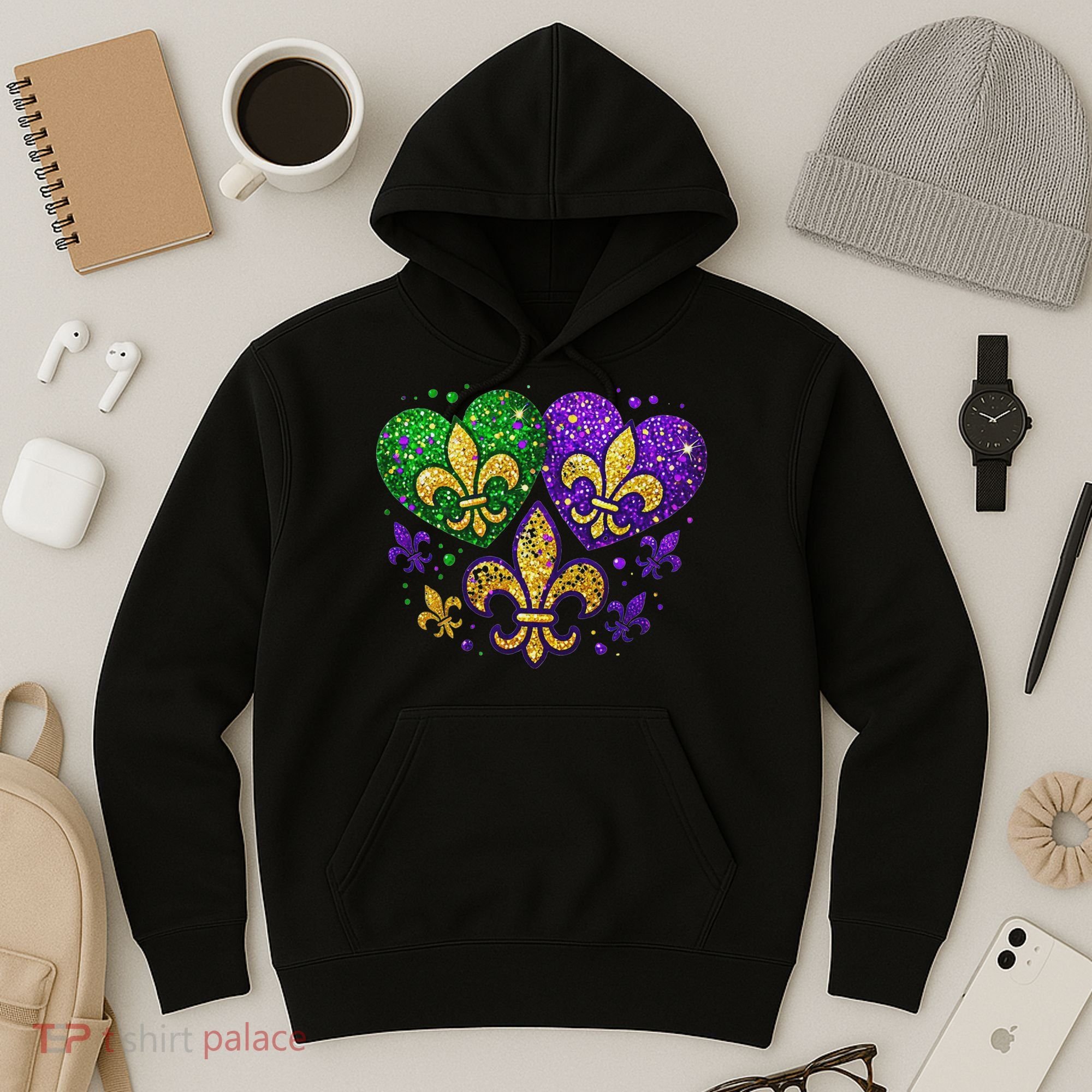 Mardi Gras Heart Fleur De Lis Symbol Carnival Women Hoodie