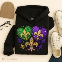 Mardi Gras Heart Fleur De Lis Symbol Carnival Women Hoodie thumb 4