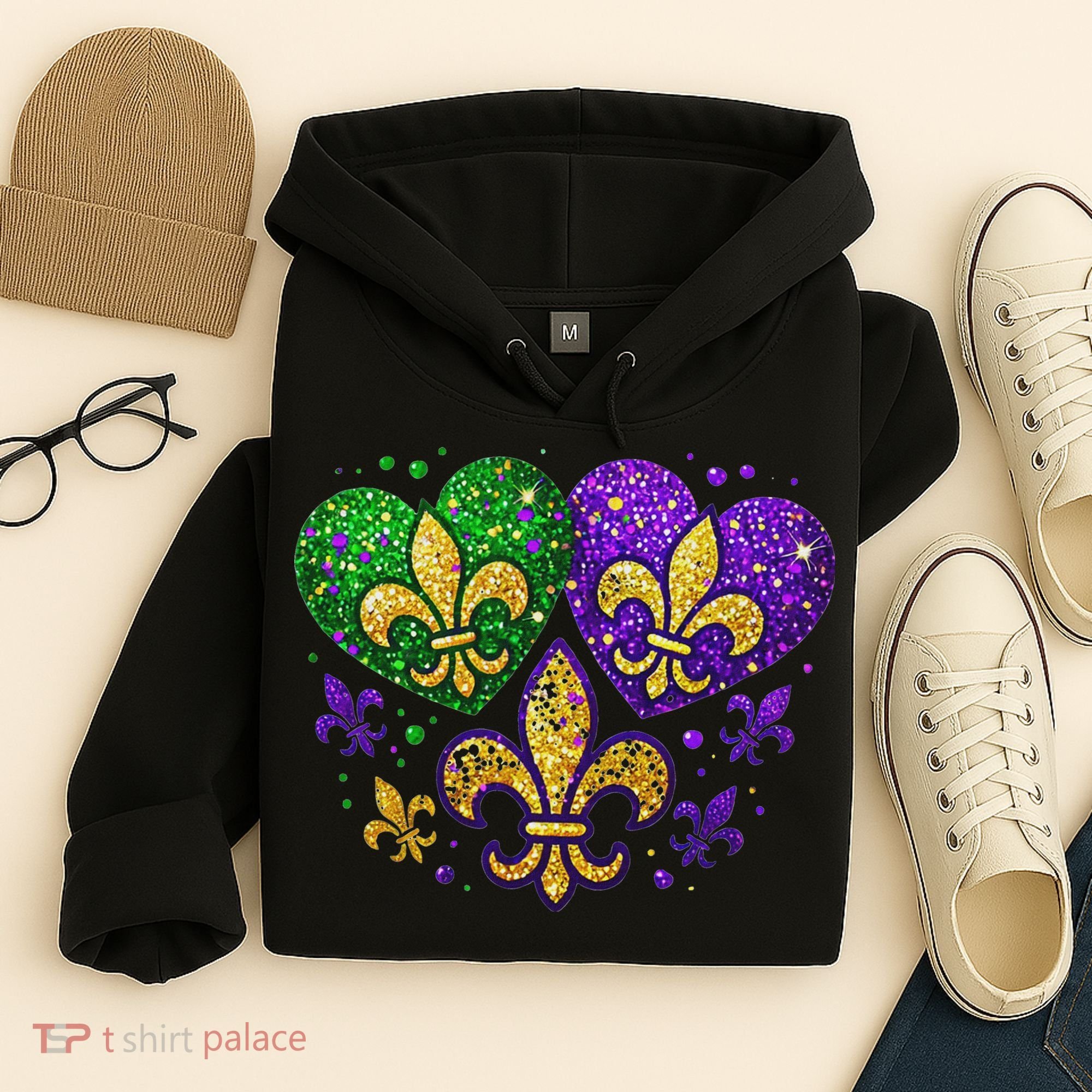 Mardi Gras Heart Fleur De Lis Symbol Carnival Women Hoodie