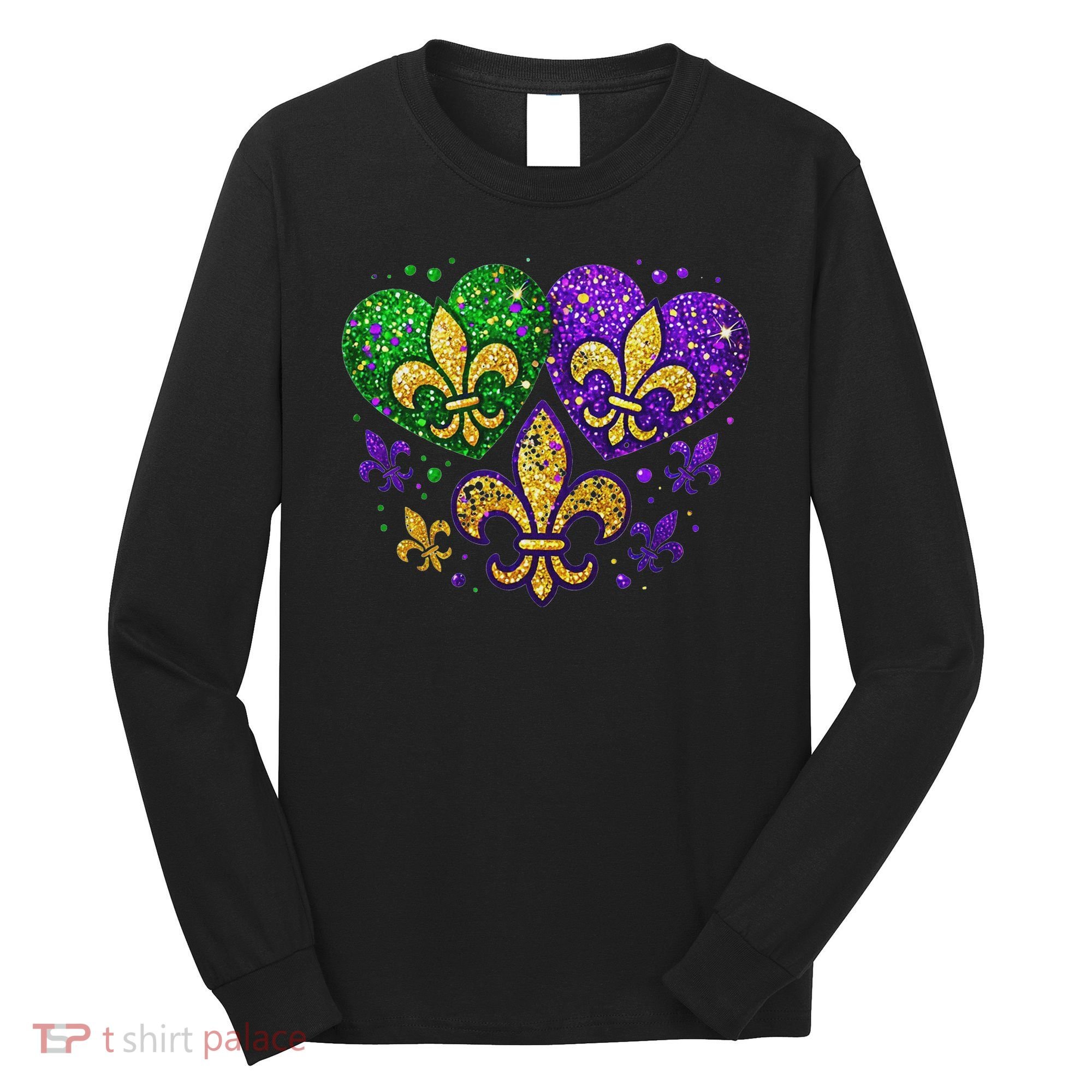 Mardi Gras Heart Fleur De Lis Symbol Carnival Women Long Sleeve Shirt