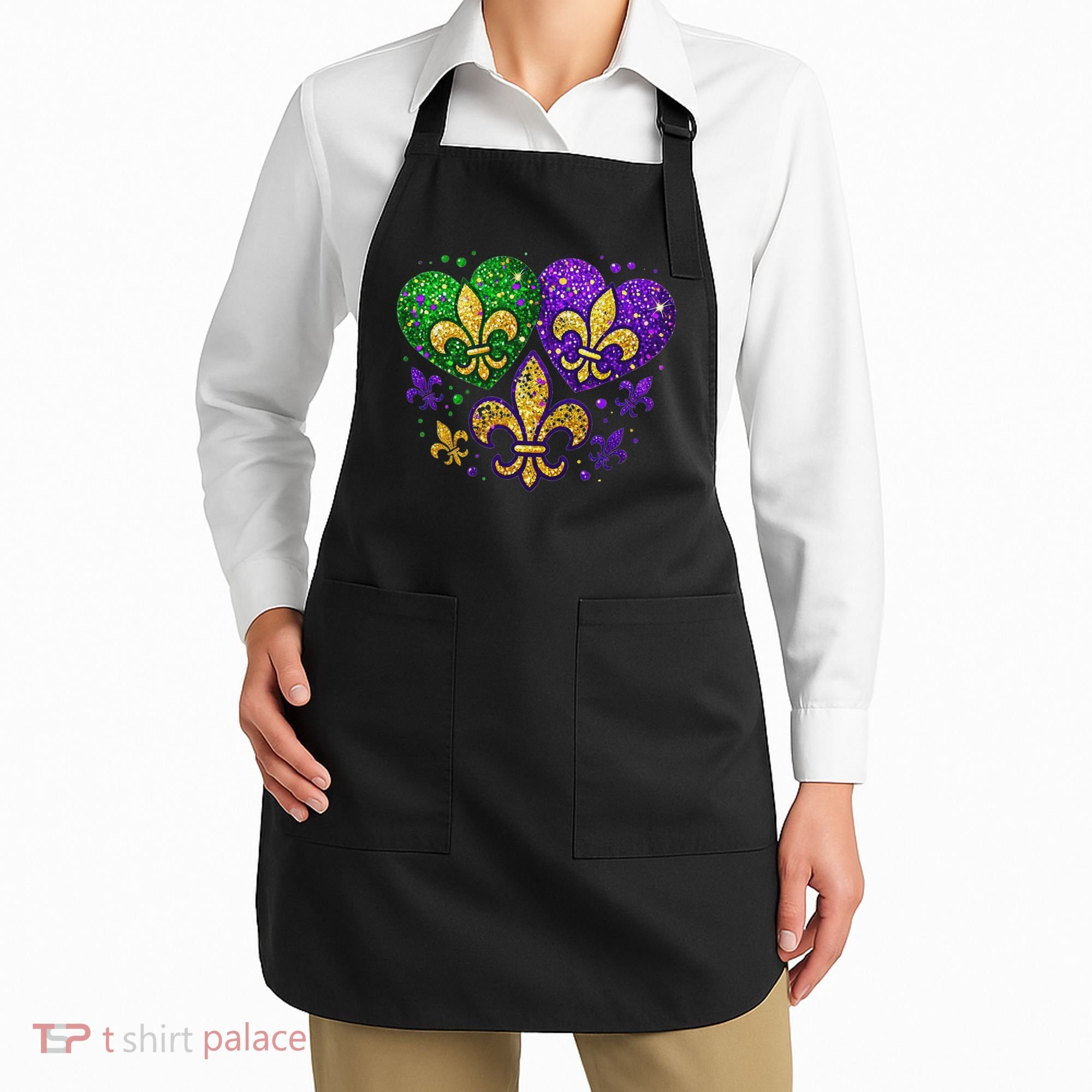 Mardi Gras Heart Fleur De Lis Symbol Carnival Women Apron