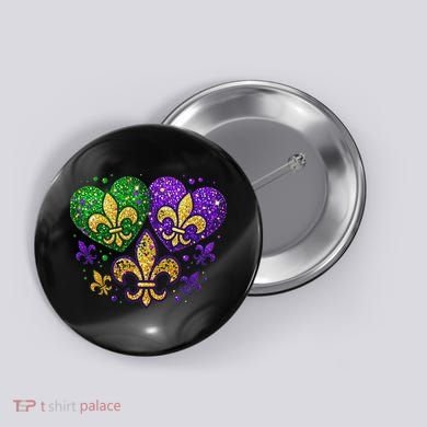 Mardi Gras Heart Fleur De Lis Symbol Carnival Women Button