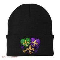 Mardi Gras Heart Fleur De Lis Symbol Carnival Women Beanie thumb 0
