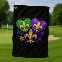Mardi Gras Heart Fleur De Lis Symbol Carnival Women Golf Towel thumb 1