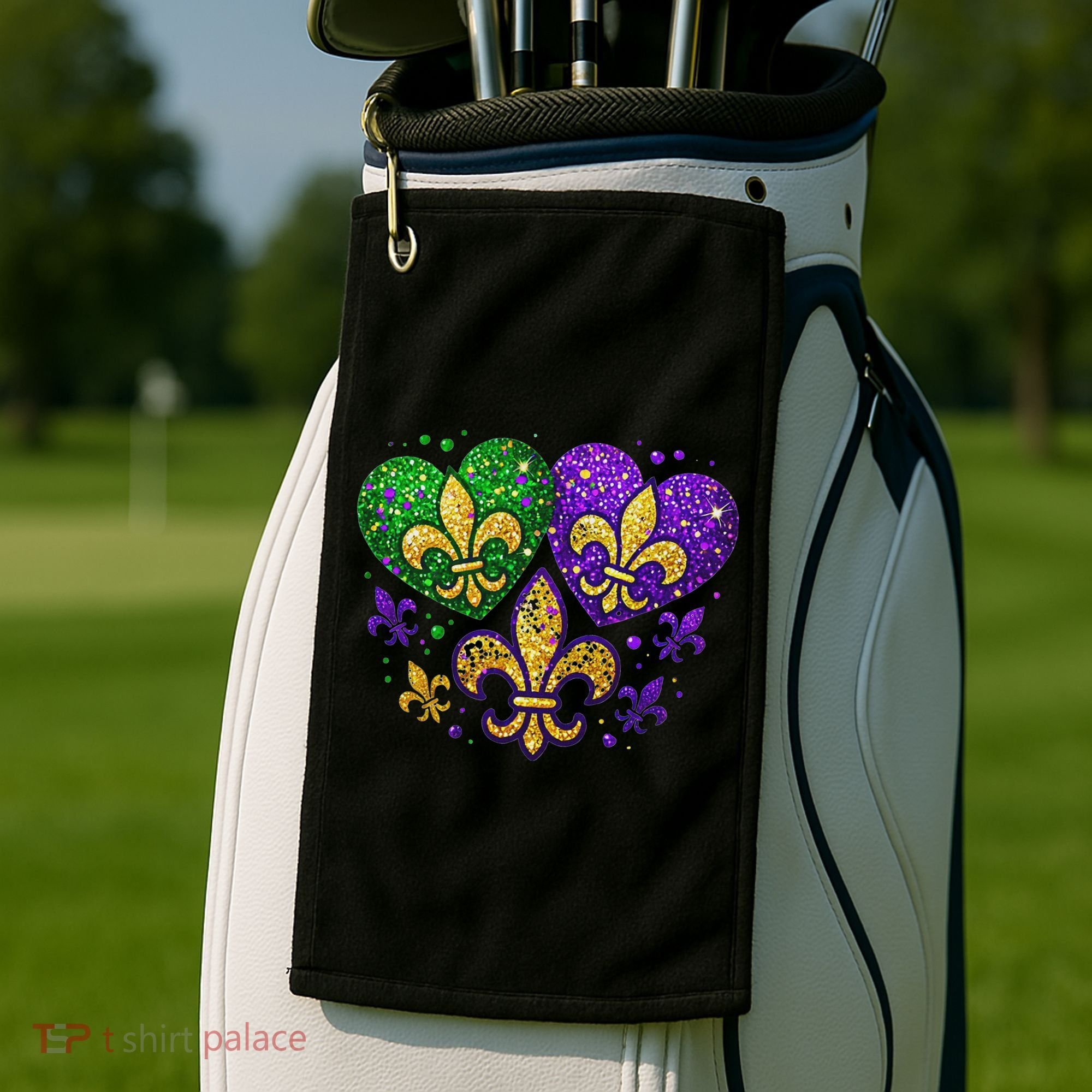 Mardi Gras Heart Fleur De Lis Symbol Carnival Women Golf Towel