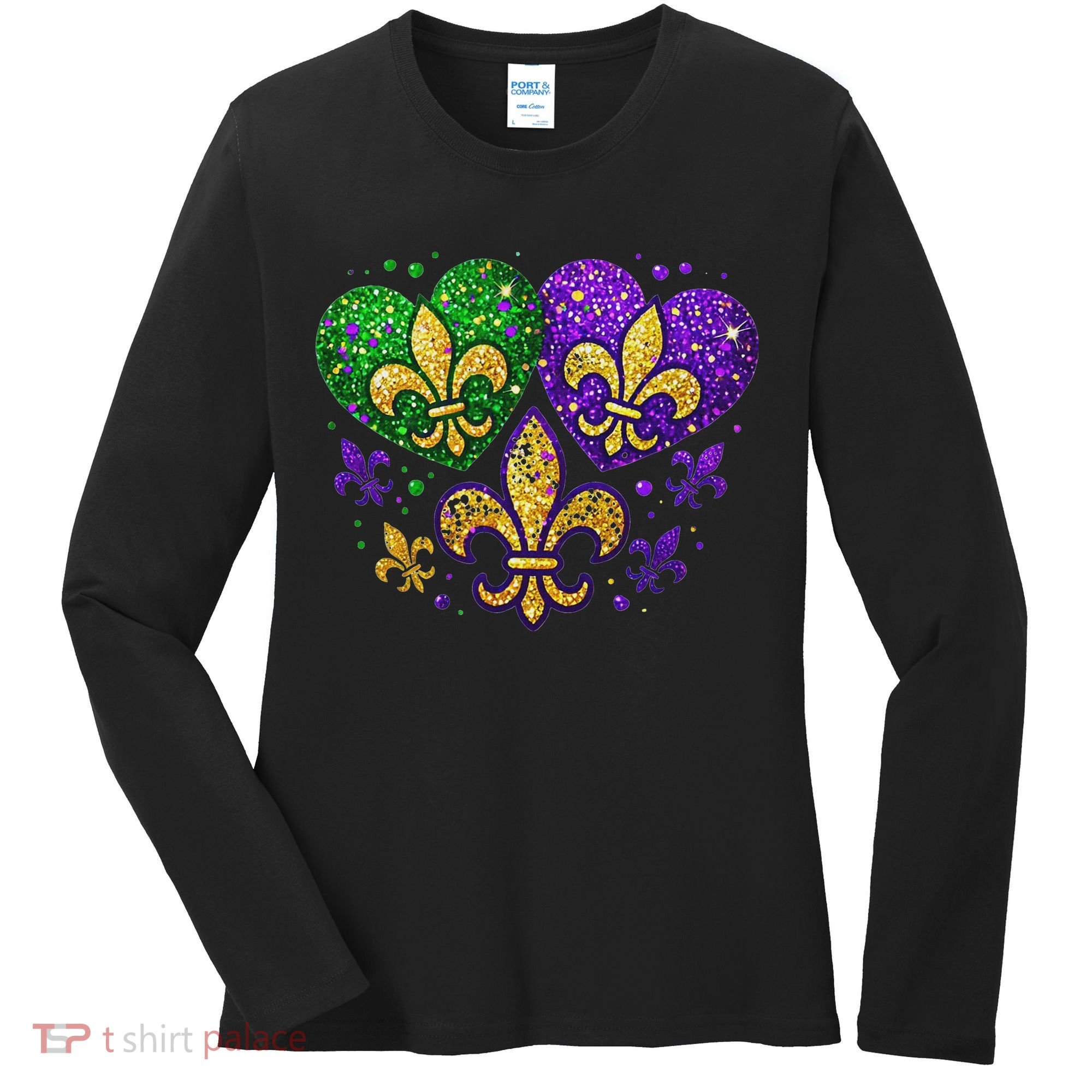 Mardi Gras Heart Fleur De Lis Symbol Carnival Women Women's Long Sleeve Shirt