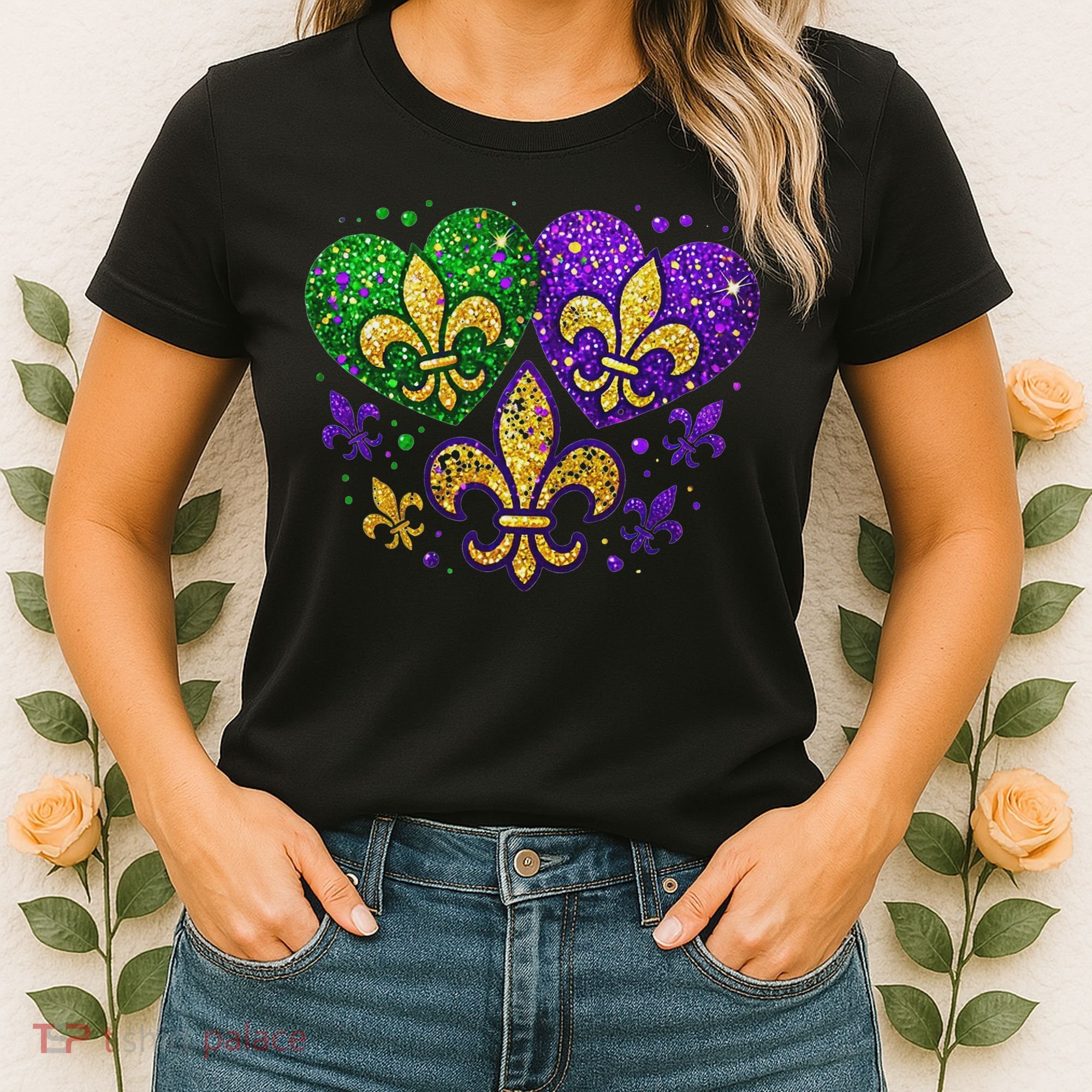 Mardi Gras Heart Fleur De Lis Symbol Carnival Women Women's T-Shirt