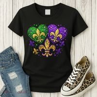 Mardi Gras Heart Fleur De Lis Symbol Carnival Women Women's T-Shirt thumb 3