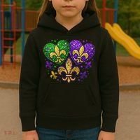 Mardi Gras Heart Fleur De Lis Symbol Carnival Women Kids Hoodie thumb 3
