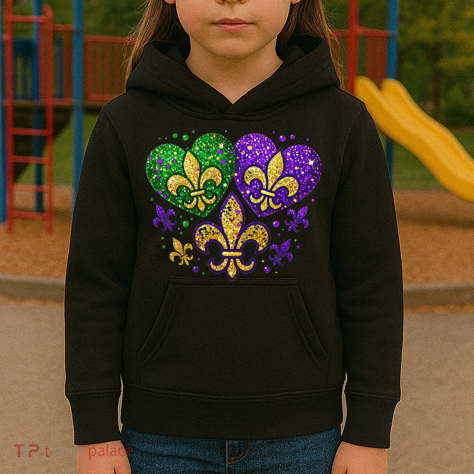 Mardi Gras Heart Fleur De Lis Symbol Carnival Women Kids Hoodie