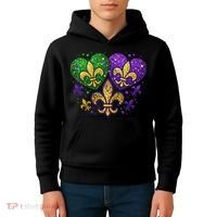 Mardi Gras Heart Fleur De Lis Symbol Carnival Women Kids Hoodie thumb 4