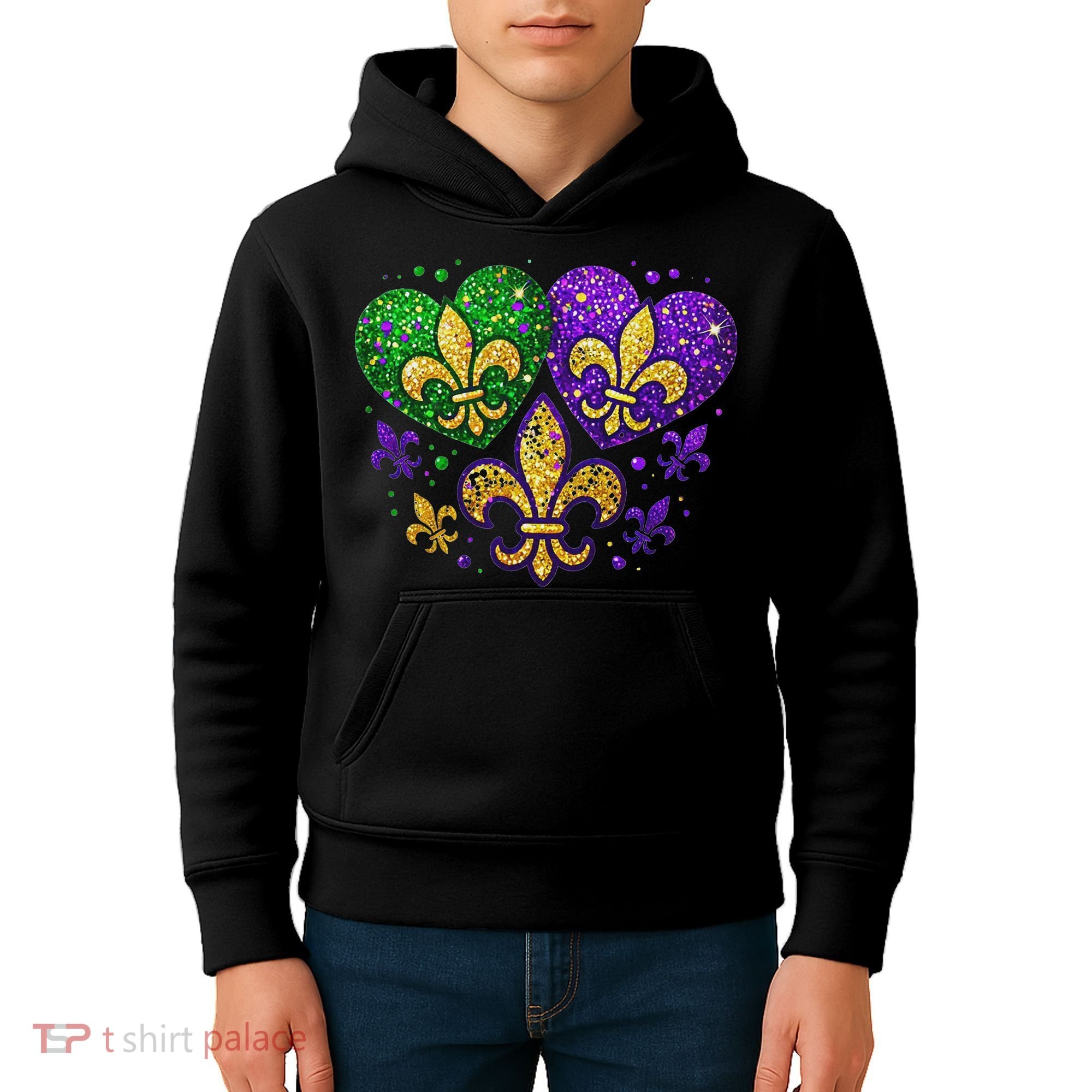 Mardi Gras Heart Fleur De Lis Symbol Carnival Women Kids Hoodie