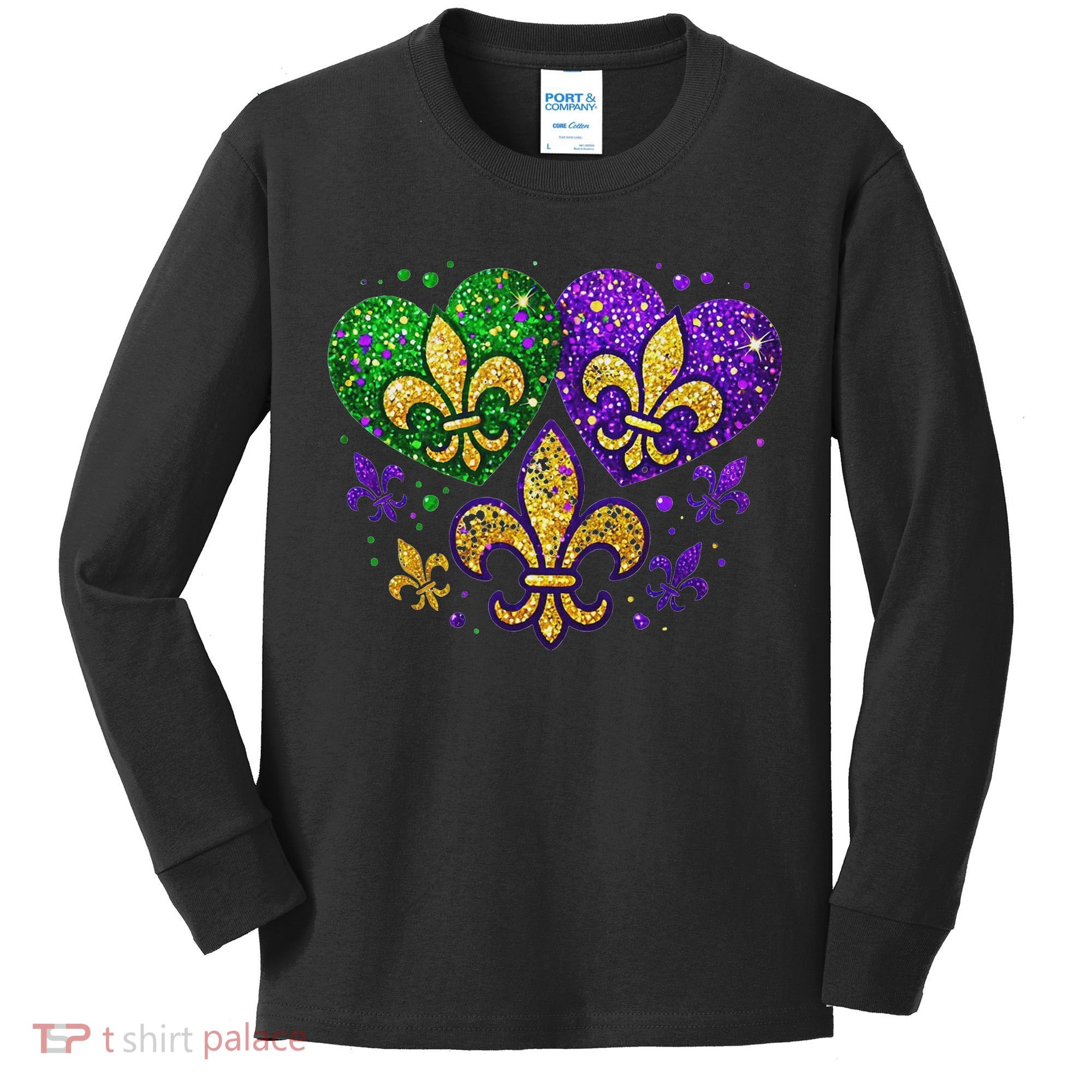 Mardi Gras Heart Fleur De Lis Symbol Carnival Women Kids Long Sleeve Shirt