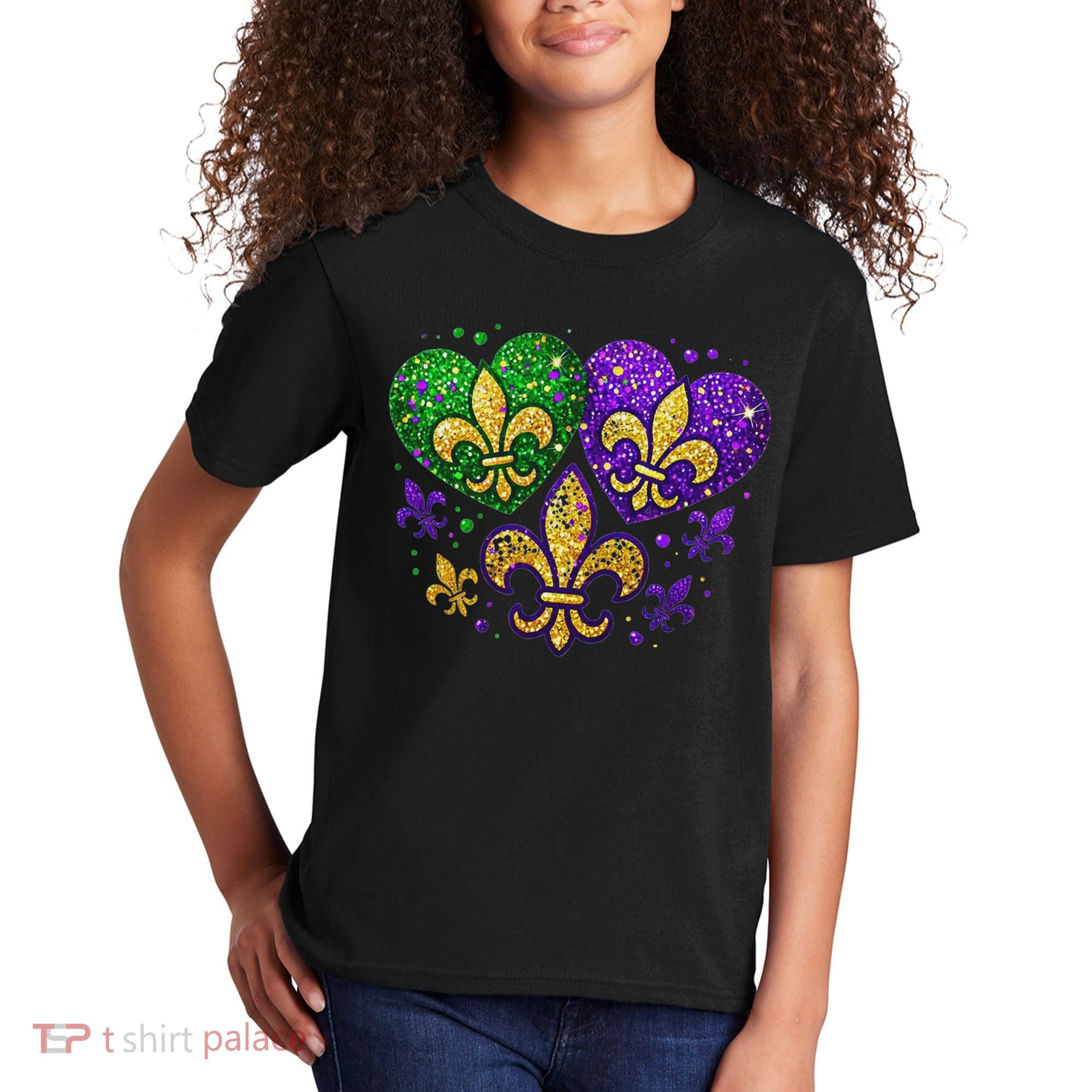Mardi Gras Heart Fleur De Lis Symbol Carnival Women Kids T-Shirt