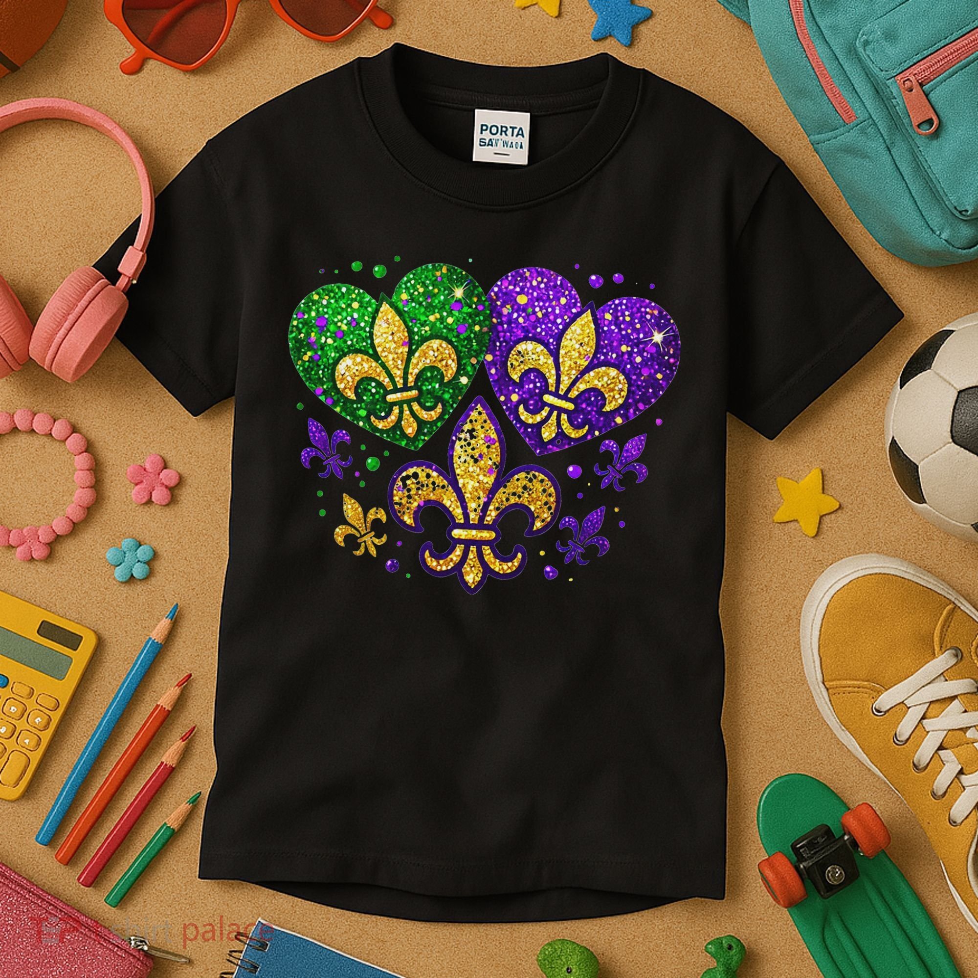 Mardi Gras Heart Fleur De Lis Symbol Carnival Women Kids T-Shirt