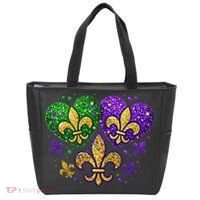 Mardi Gras Heart Fleur De Lis Symbol Carnival Women Tote Bag thumb 0