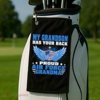 My Grandson Has Your Back Proud Air Force Grandma Military Cool Gift Golf Towel thumb 2