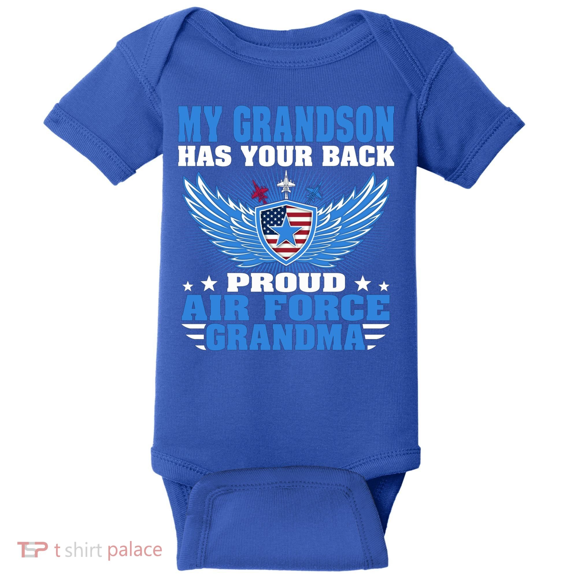 My Grandson Has Your Back Proud Air Force Grandma Military Cool Gift Baby Bodysuit