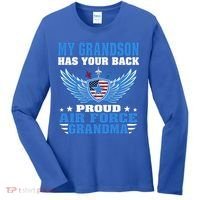 My Grandson Has Your Back Proud Air Force Grandma Military Cool Gift Women's Long Sleeve Shirt thumb 0