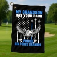 My Grandson Has Your Back Proud Air Force Grandpa Military Gift Golf Towel thumb 1