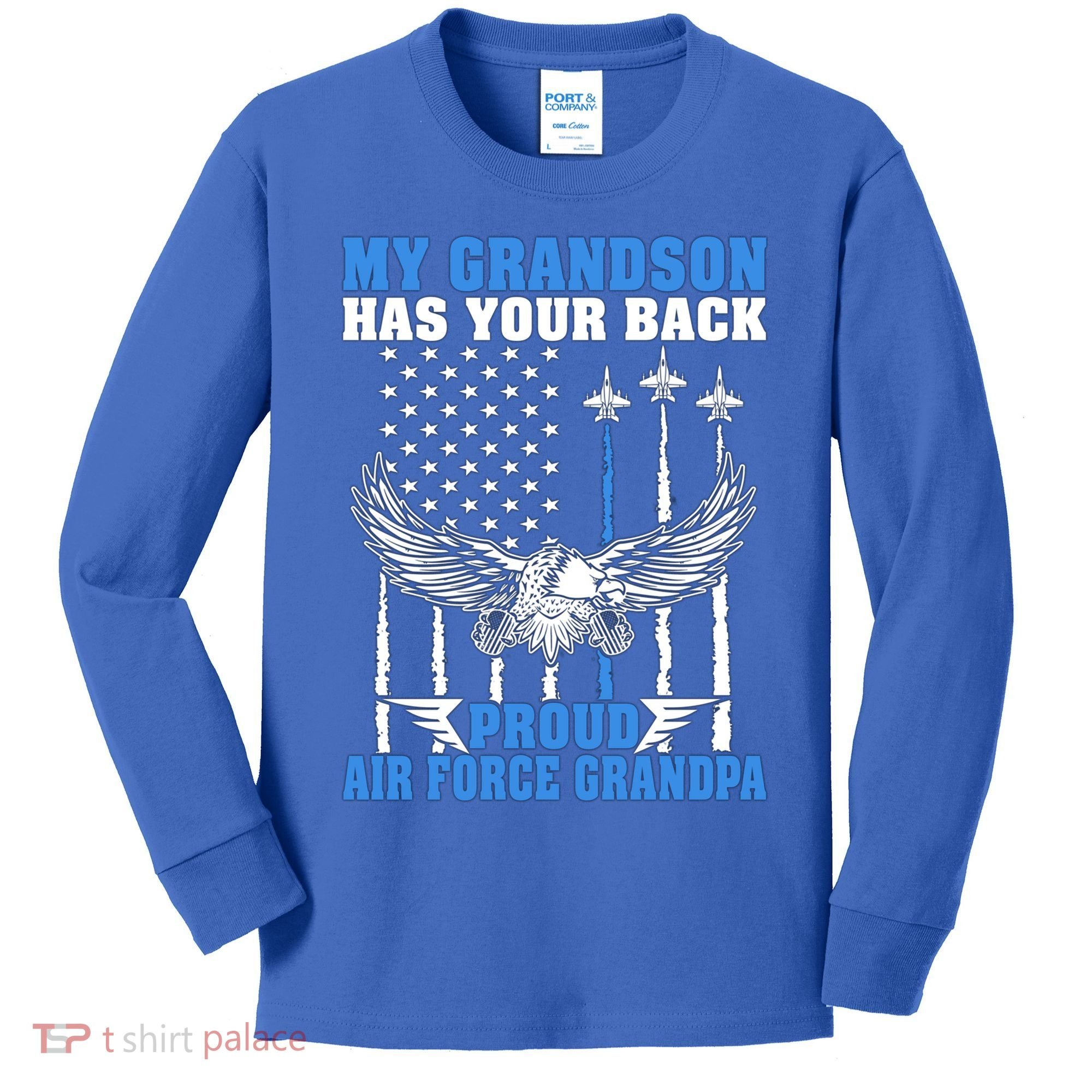 My Grandson Has Your Back Proud Air Force Grandpa Military Gift Kids Long Sleeve Shirt