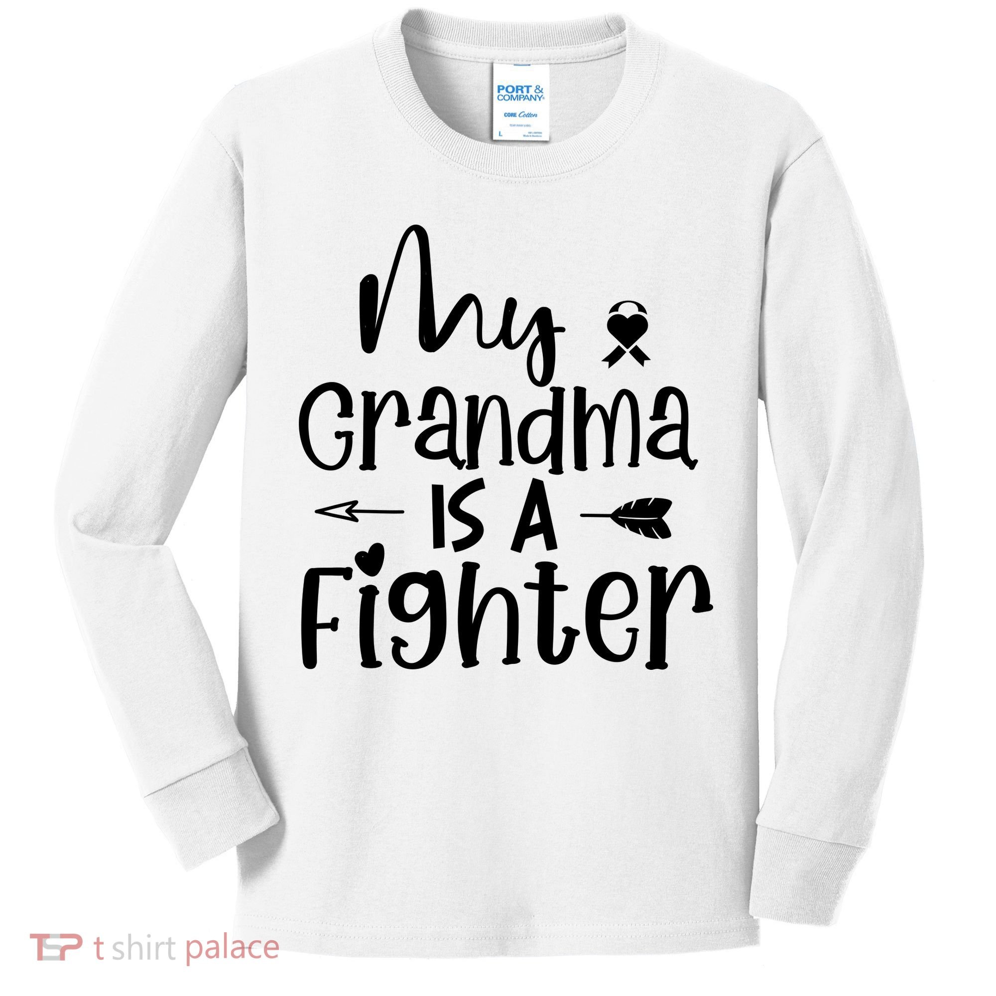 My Grandma Is A Fighter Breast Cancer Awareness Kids Long Sleeve Shirt