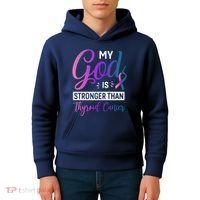 My God Is Stronger Then Thyroid Cancer Kids Hoodie thumb 4